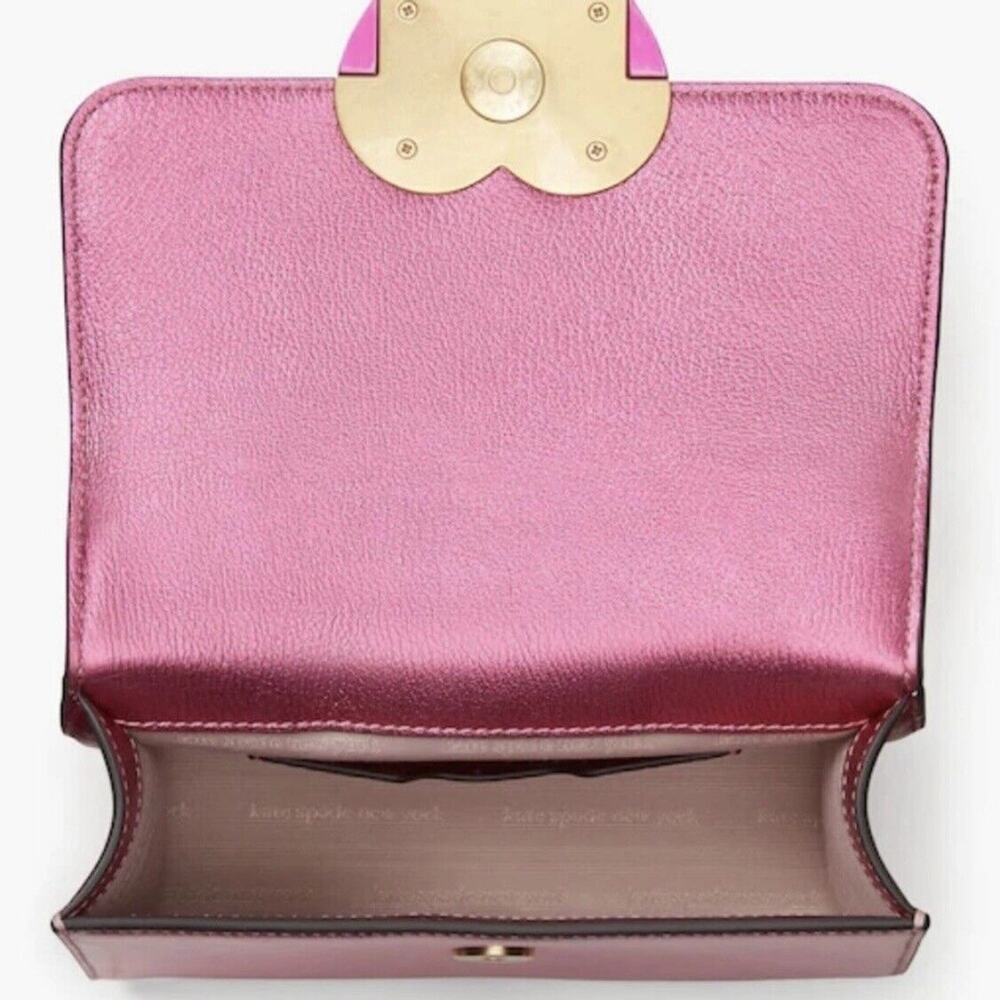 Kate Spade Bijou Barbie Pink Metallic Pebble Leather Top Handle Crossbody Bag - Picture 7 of 10